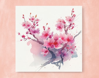 Lámina de acuarela de flores de cerezo, arte mural japonés (descarga digital)