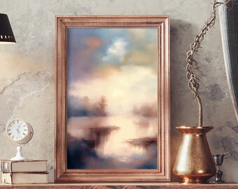 Watercolor Wall Art, Misty Landscape Painting, Abstract Watercolor Wall Decor, Printable Art