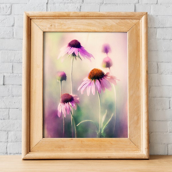 Watercolor coneflower wall art, Watercolor Echinacea painting, Floral painting, Watercolor floral print, Floral wall art, Digital download