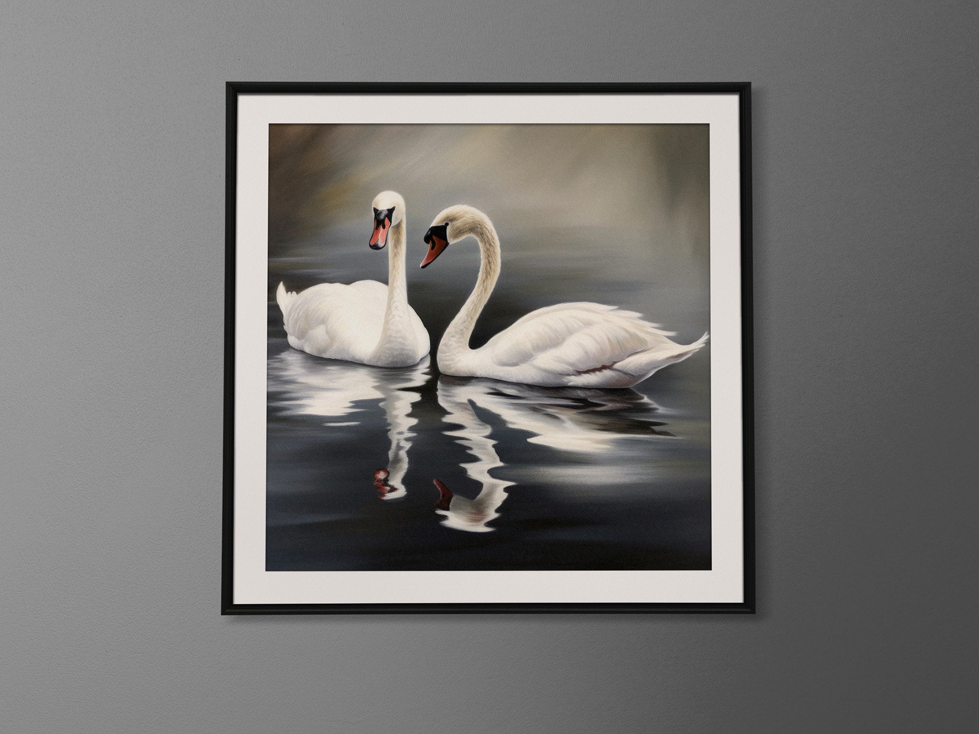 Painting of Two Swans. White Swan Portrait Art. Classical Swan