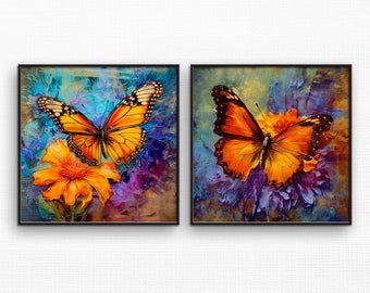 Butterfly Impasto Painting Set | Colorful Wall Art (Digital Download)