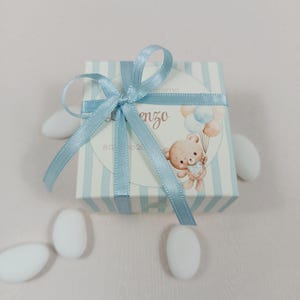 Scatolina porta confetti azzurra Battesimo bimbo