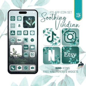 Soothing Viridian (Platinum) iOS Icon Set, 1600 + Icons with Bonus Wallpapers and Widgets, Hand Drawn High Quality iOS app icons