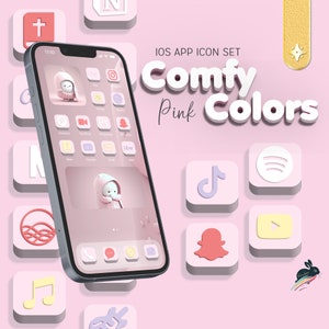 Comfy Colors Pink (Gold) 3D iOS Icon Set, 600 + Icons, 154 icons in 4 aesthetic icon colors, Aesthetic Hand Drawn High Quality iOS icons