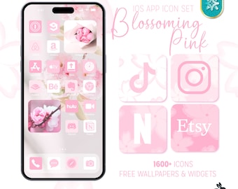 Blühendes Pink (Platinum) iOS Icon Set, 1600 + Icons mit kostenlosen Wallpapers und Widgets, hochwertiges iOS 16 App Icon