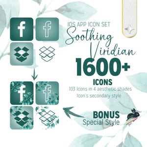 Soothing Viridian (Silver) iOS Icon Set, 1600 + Icons, 103 icons in 4 aesthetic colors and Special Style, Hand Drawn High Quality iOS icons
