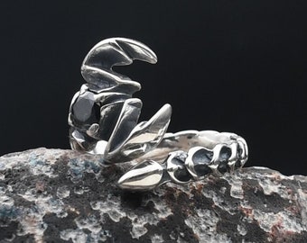 Scorpion Silver Ring, Men's Black Onyx Silver Ring, 925 Sterling Silver, Scorpio Zodiac Sign Ring, Gift For Men, Scorpion Animal Silver Ring