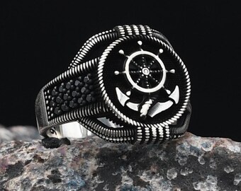 Solid 925 Sterling Silver Sailor's Anchor Men's Ring - 14.5 Size, Turkish Made - View #13