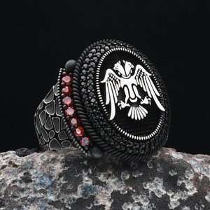 Double Headed Seljuks Eagle Ring, Men&#39;s Handmade Silver Ring, 925 Sterling Silver Ring, Turkish Ring, Eagle Silver Ring
