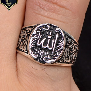 Allah Engraved Ring, Rings For Muslim, İslamic Silver Ring, 925 Sterling Silver, Men&#39;s Handmade Ring, Religious Ring, Gift For Muslim