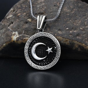 Halbmond und Stern Silber Halskette, Mond und Stern Halskette, 925 Sterling Silber Halskette, Vintage Halskette, handgemachte Halskette