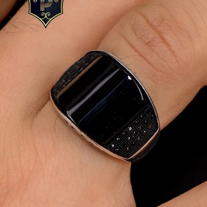 Anel de prata turco, anel masculino de prata ônix preta, anel feito à mão com pedras preciosas, anel de prata esterlina 925, joia masculina exclusiva, presente para homens