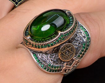 Men's Handmade Turkish Ring, Seal of Soloman Ring, 925 Sterling Silver Ring, Zircon Gemstone Ring, Star of David Ring, King Soloman Jewelry