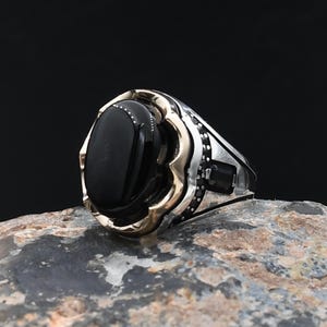 Black Onyx Silver Ring, Men&#39;s Red Agate Silver Ring, Mens Handmade Ring, 925 Sterling Silver Ring, Gift for Men, Unique Mens Jewelry