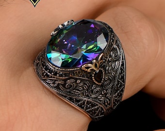 ミスティックトパーズリング：トルコ製925Kスターリングシルバー