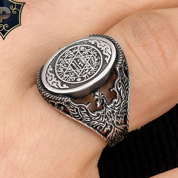 Phoenix Silver Ring, 925 Sterling Silver Ring, Phoenix Mens Ring, Talisman Ring, Star of David Ring, Solomon's Seal Ring, Secret Seal Ring