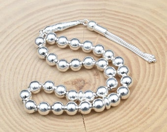 Islamitische gebedskralen rozenkrans, 925 sterlingzilveren rozenkrans, Turks gebed 33 kralen, rozenkrans, Tasbih, Tesbih, Tasbih, Sibha