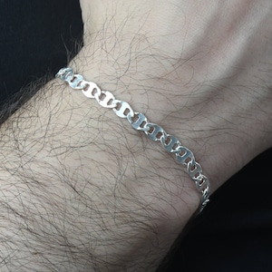 925 Sterling Silver Anchor link Chain Bracelet, 5MM Anchor Cable Chain Bracelet, Handmade Bracelet