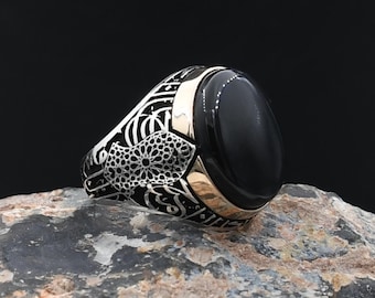 Black Onyx Silver Ring, Handmade Gemstone Ring, 925 Sterling