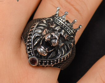 lion Mens Ring, lion's head Silver Ring, Mens Handmade Ring, 925k Silver Men Jewelry, Unique Mens Jewelry, Gift for Boyfriend