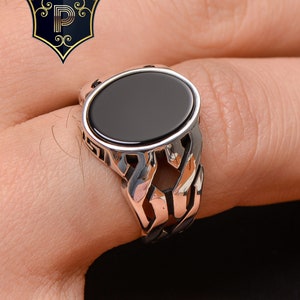 Watch Strap Design Silver Ring, Black Onyx Gemstone, Mens Handmade Ring, 925 Sterling Silver, Turkish Silver Ring, Fashion Ring, Best Gift
