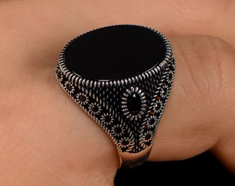Turkish Men&#39;s Silver Ring, Black Onyx Gemstone Ring, Handmade Gemstone Ring, 925 Sterling Silver Ring, Agate Men Ring, Tiger&#39;s eye Gemstone