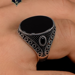 Turkse herenzilveren ring, zwarte onyx edelsteenring, handgemaakte edelsteenring, 925 sterlingzilveren ring, agaat herenring, tijgeroog edelsteen