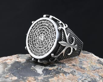 Anillo de plata con el nombre de Alá, anillo grabado para hombre, anillo islámico de plata, anillo de plata de ley 925, anillo de plata Esmaul Husna para hombre, el mejor regalo.