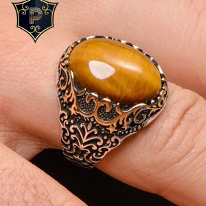 Tiger eye Silver Ring, Mens Handmade Ring, 925 Sterling Silver Ring, Men Silver Jewelry, Gift for Men, Turkish Ring