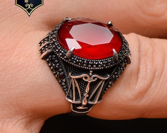 Libra Mens Ring, Zircon Silver Ring, 925 Sterling Silver, Men Silver Jewelry, Stylish Rings, Handmade Ring, Solid Silver Ring, best Gift