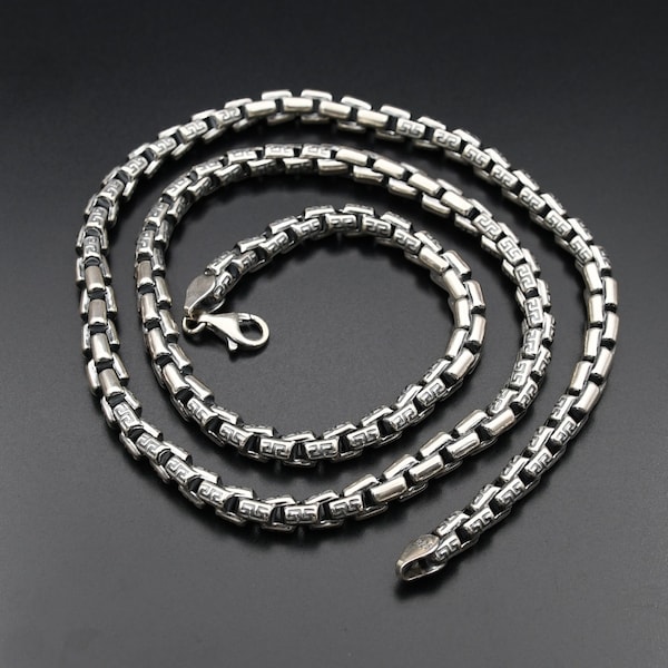 Collier de chaîne de câble en argent sterling 925 de 7 mm, chaîne en argent de conception grecque, collier de chaîne fait à la main