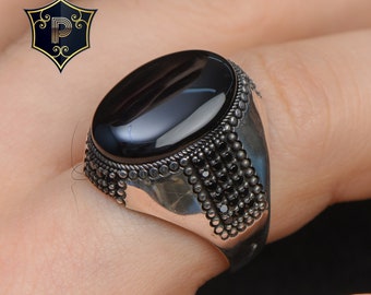 925K Sterling Silver Ring, Men's Black Onyx Silver Ring, Mens Handmade Ring, Classic Men Ring, Gift for Men, Turkish Ring