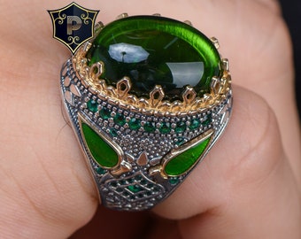 Mens Handmade Ring, Green Zircon Silver Ring, 925 Sterling Silver,  Zircon Mens Ring, Mens Jewelry, Gift For Him
