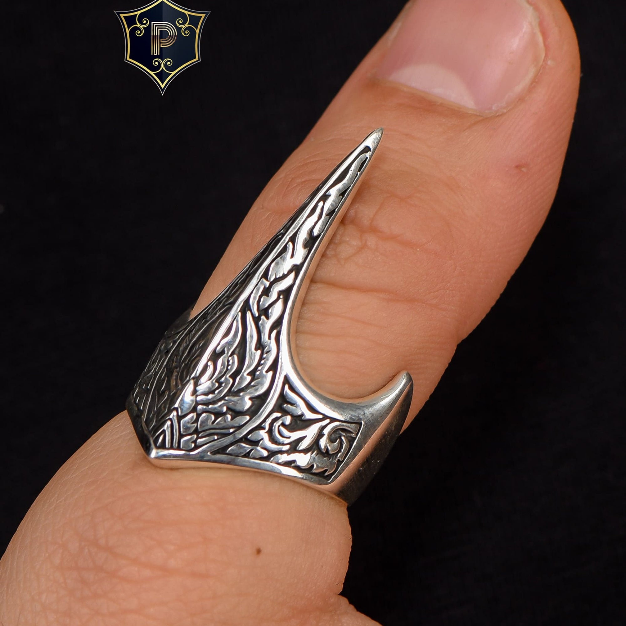925 Sterling Silver Turkish IYI Kayi Tribe Men's Ring - Solid Silver Tribal Ring (Size 8.5)