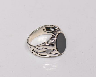 Silver Leaves Ring, Black Onyx Ring, Marquise Ring, 925