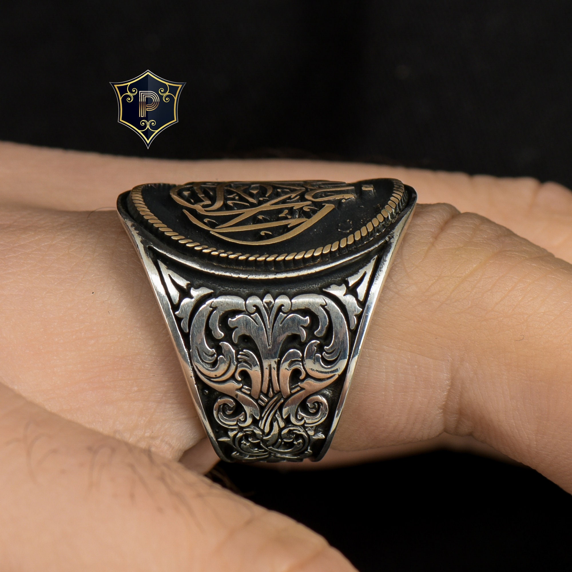 Anillo De Plata De Ley 925 Para Hombre, Piedra Creada Con ámbar, Anillo Islámico