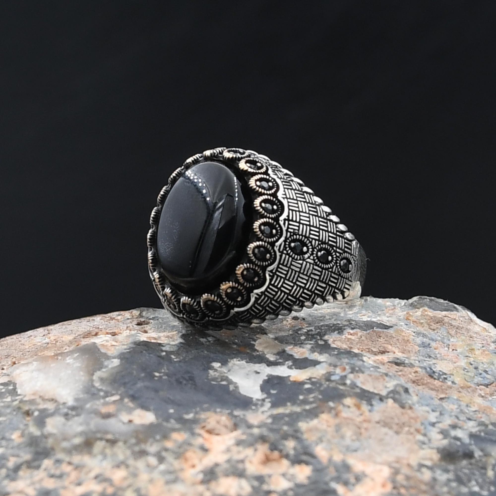 メンズ ブラックオニキス 925 スターリングシルバー リング