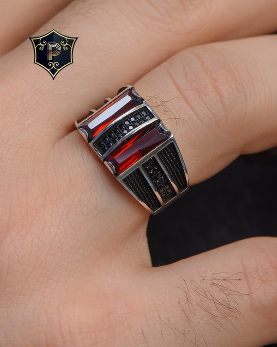 Red Garnet Silver Ring, 925 Sterling Silver Ring, Statement Red Garnet Silver Ring, 925 Sterling Silver Ring, Statement