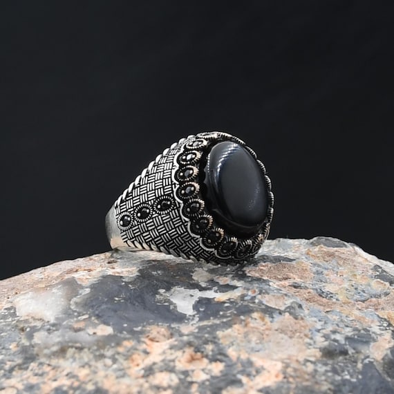 メンズ ブラックオニキス 925 スターリングシルバー リング