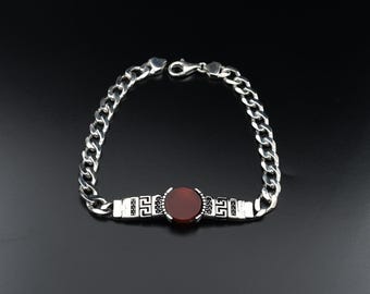925 Sterling Silver Bracelets, Red Agate Gemstone Silver Chain