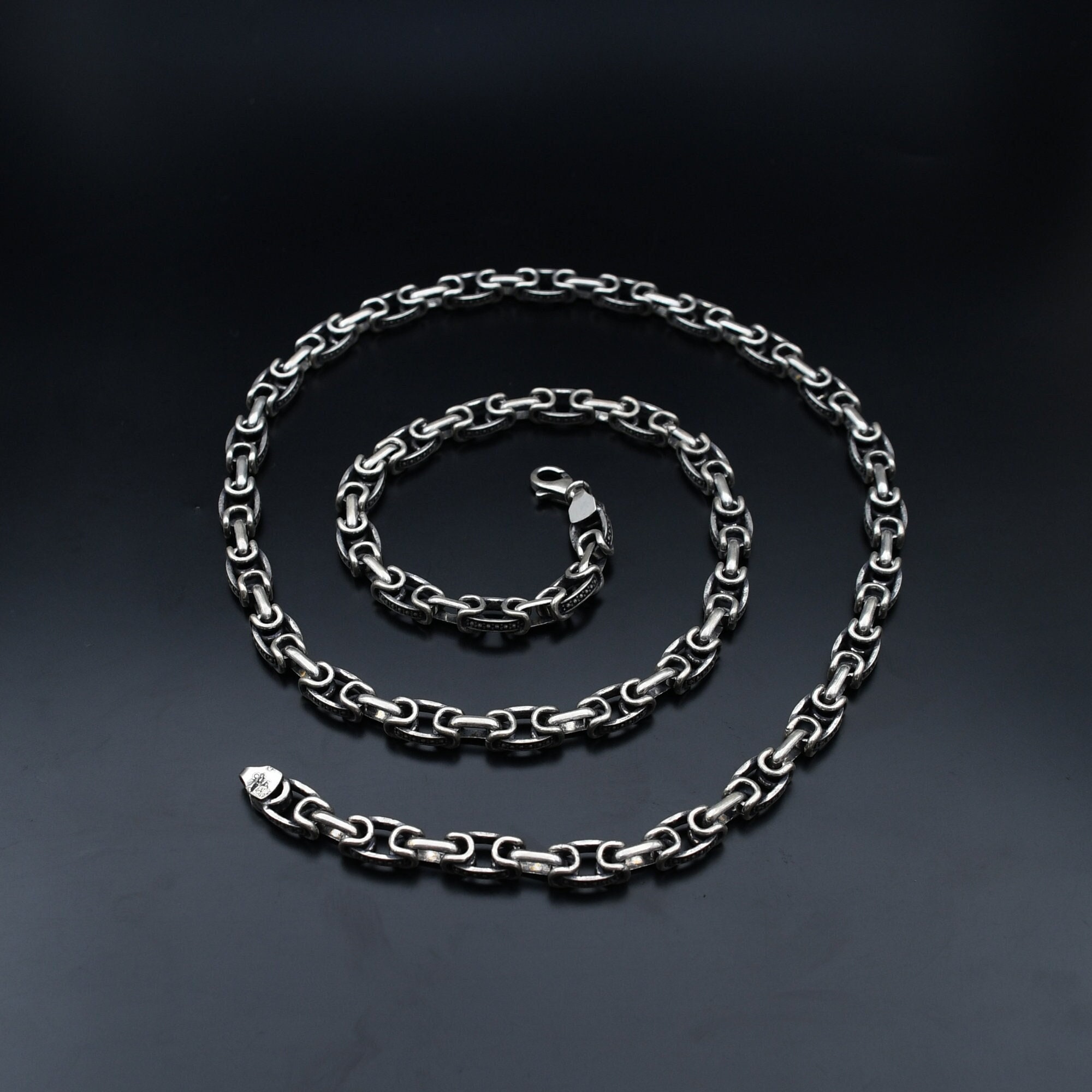 8MM Anchor Silver Chain Necklace, 925 Sterling Silver Chain 8MM Anchor Silver Chain Necklace, 925 Sterling Silver Chain