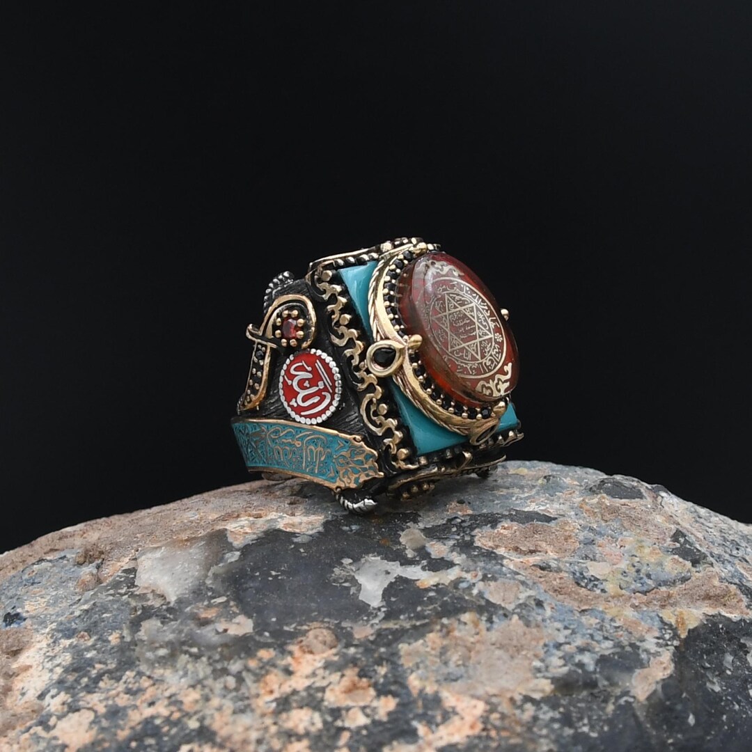 Seal of King Soloman Ring, Amber Stone Ring, 925 Sterling Silver Ring ...