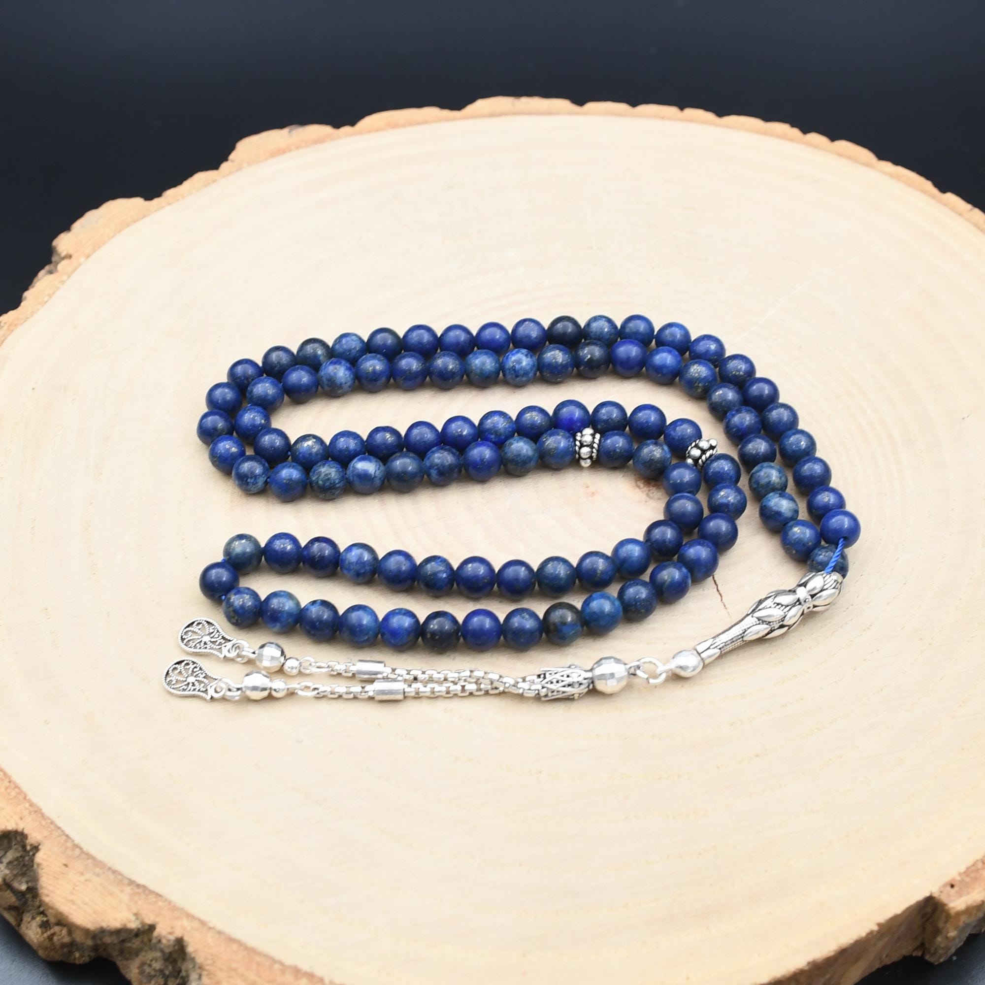 Lapis Lazuli Gemstone Rosary, 99 Beads With 925 Sterling Silver