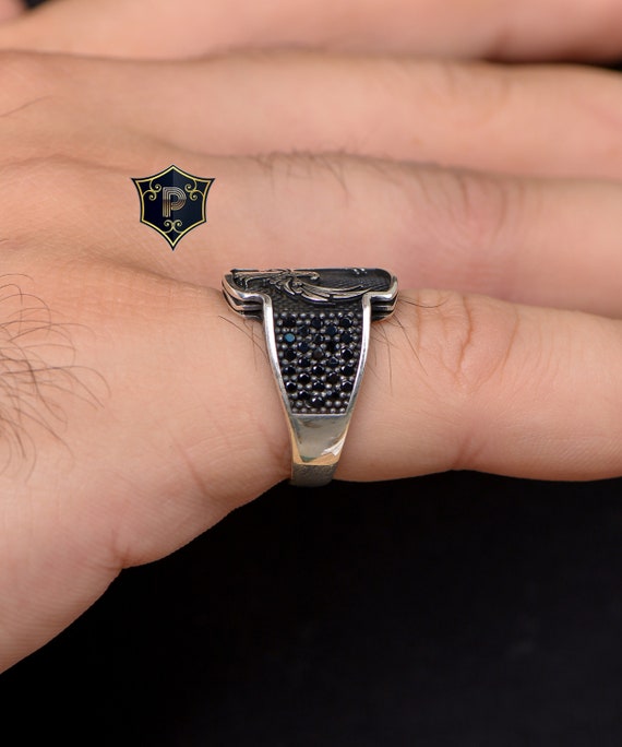 Phoenix Turkish Silver Ring, Men Turkish Phoenix 925  Silver, Black Onyx Stone Ring, main image 0