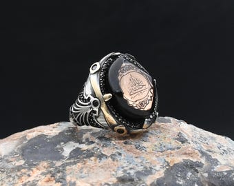 İslamic Silver Ring, Hasbiyallah Engraved Silver Ring, 925