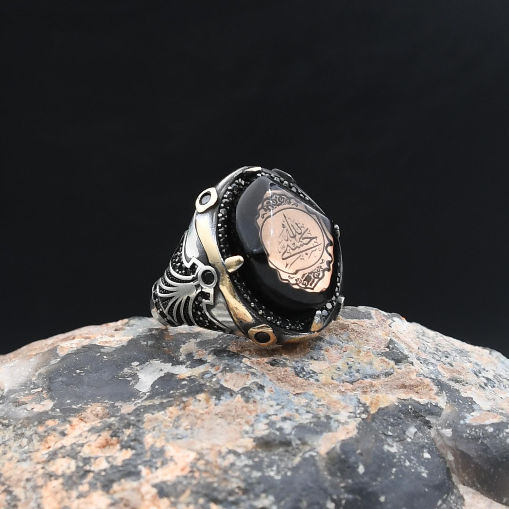 İslamic Silver Ring, Hasbiyallah Engraved Silver Ring, 925