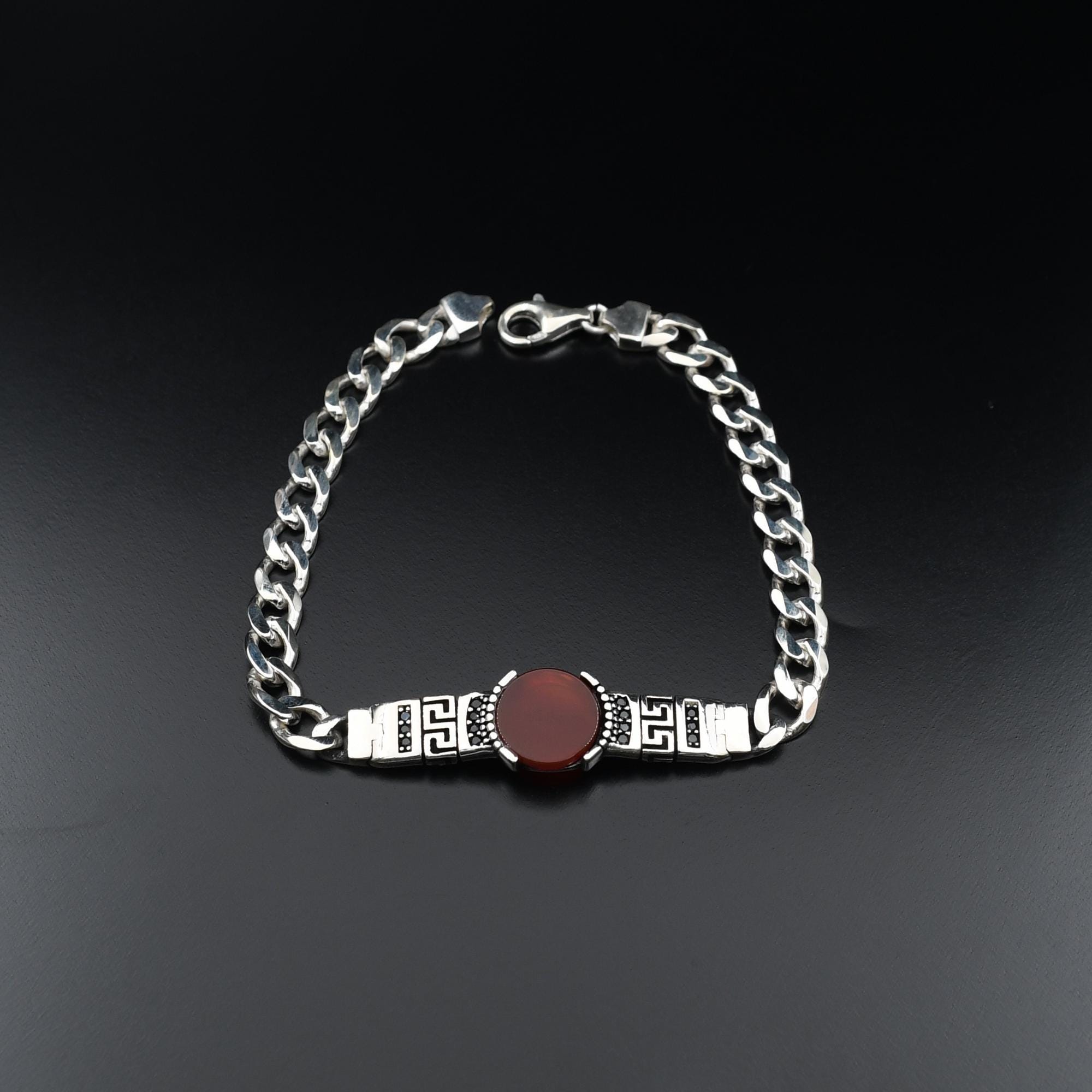 SILVER925 RED STONE BRACELET/シルバー/ブレスレット 925 Sterling Silver Bracelets, Red Agate Gemstone Silver Chain