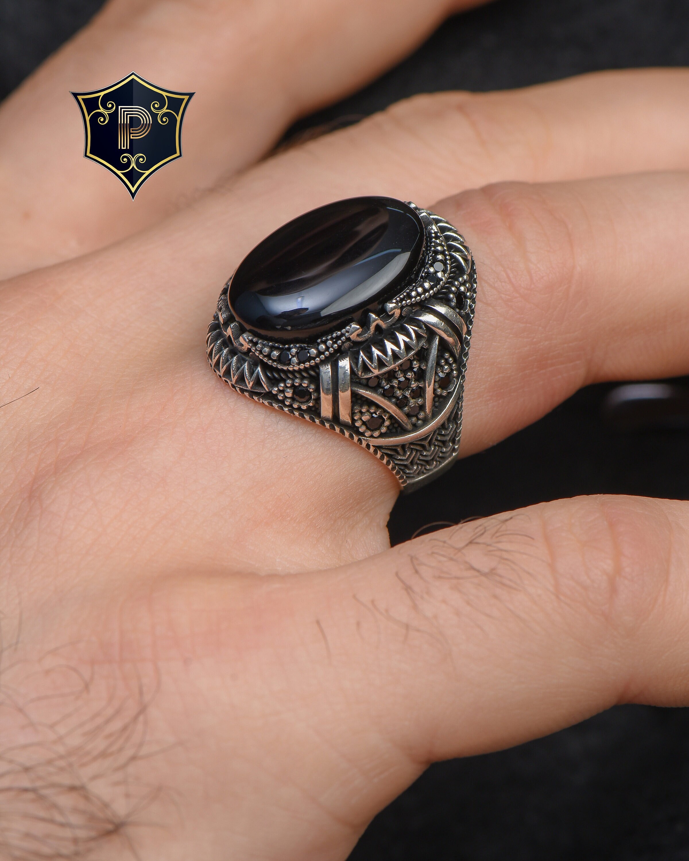 Men's Black Onyx Silver Ring, Handmade Ring, 925 Sterling Men's Black Onyx Silver Ring, Handmade Ring, 925 Sterling