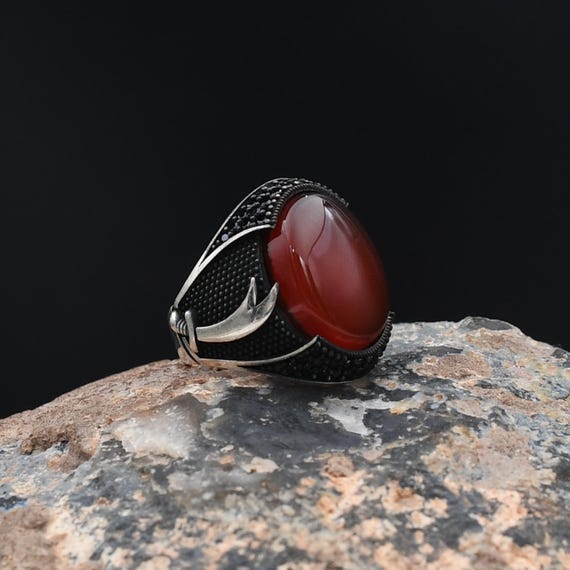 Zulfiqar Silver Ring, Men's Black Onyx Silver Ring, Handmade Ring