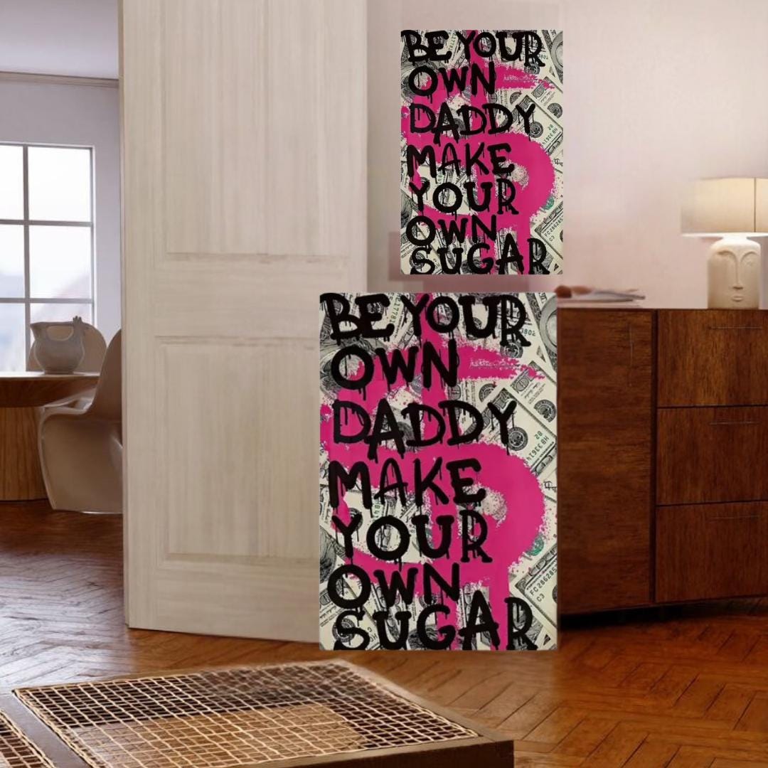 Wandflagge Mit Spruch „Be Your Own Daddy, Make Your Own Sugar“ – Rosa, 100% Polyester, Mit 4 Messingösen